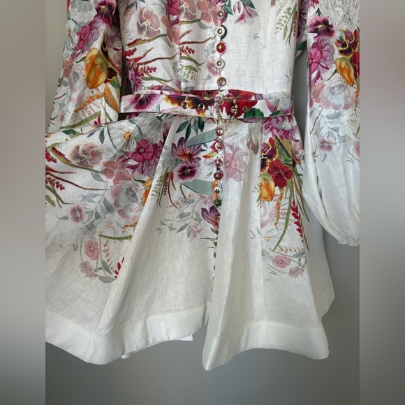 Zimmermann Wonderland Buttoned Mini Dress Floral Red Pink | sz 0 US 2 UK6 - Picture 7 of 10